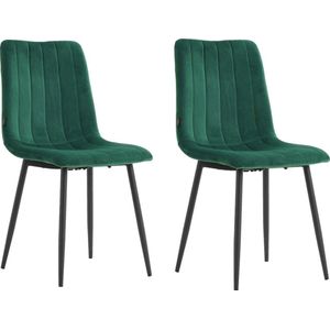 Colenis® - Eline Eetkamerstoel - Set Van 2 - Groen - Fluweel - Comfortabel en Modern Design - Metalen Poten - Voor Eetkamer, Woonkamer, Keuken