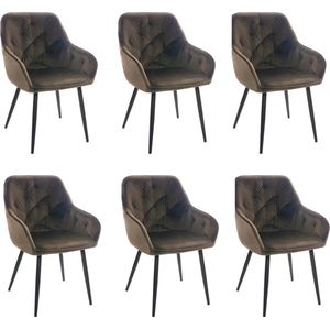 Colenis® - Elise Eetkamerstoel - Set Van 6 - Okergeel - Velvet - Fluweel - Industrieel