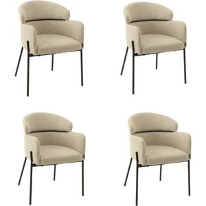 Colenis® - Gabriel Eetkamerstoel - Set Van 4 - Beige - Bouclé stof - Design - Met armleuning