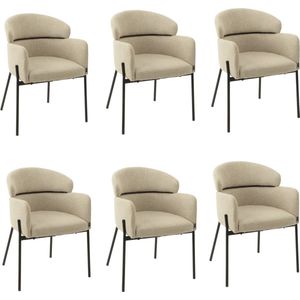 Colenis® - Gabriel Eetkamerstoel - Set Van 6 - Beige - Bouclé stof - Design - Met armleuning