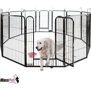 MaxxPet Puppyren - Hondenbench - Hondenren - Hondenkennel met 12 panelen - Staal - Ø 180cm x 80cm - Incl. Drinkbakje