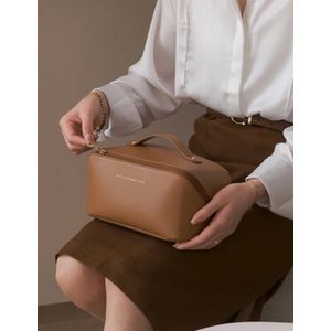 Make up tasje Handige vakjes - Make Up spons - Make Up etui - Make up tasje Organiseer vakken Bruin
