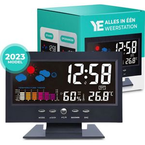 YE - Weerstation 2024 Model - Weersverwachting - Hygrometer - Binnen en Buiten - Temperatuur - Luchtvochtigheid - 100M bereik - Zwart