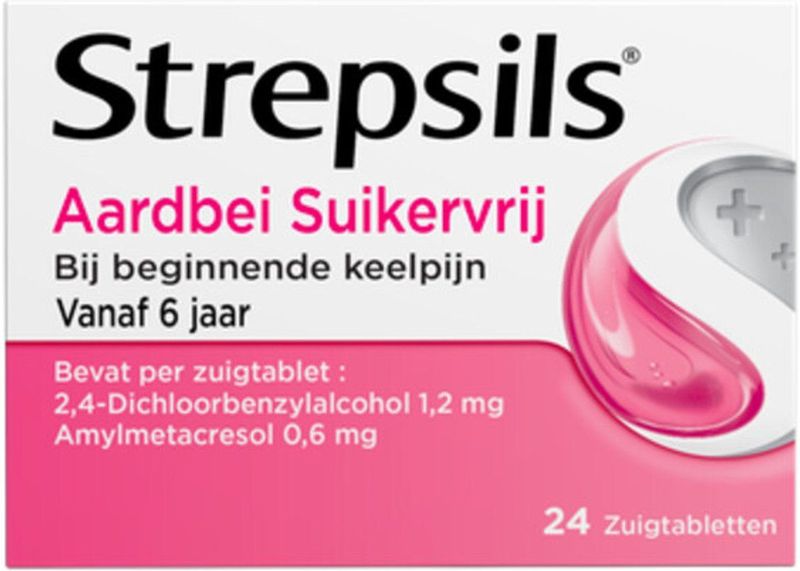 Strepsils Keelverzorging Aardbei Suikervrij - 24 tabletten