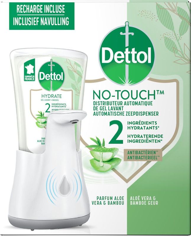 Dettol - Handzeep - Automatische Zeepdispenser - No Touch - met navulling Hydraterende Aloë Vera 250ml - Antibacterieel