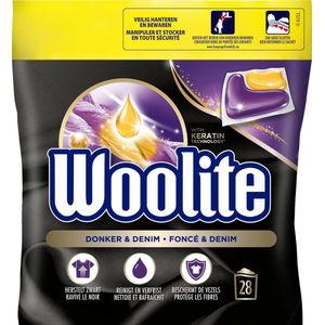 Woolite - Zwart Donker & Denim Wasmiddel - 28 Capsules - Met Keratine