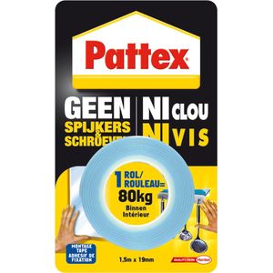 Pattex Montagetape dubbelzijdig 80kg | Voor binnen gebruik| 1.5m Dubbel Montage tape | Dubbelzijdige Plak-tape.