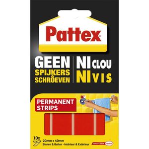 Pattex Plakstrips 10 pcs | Permant Strips voor binnen gebruik | Poster & Planken.