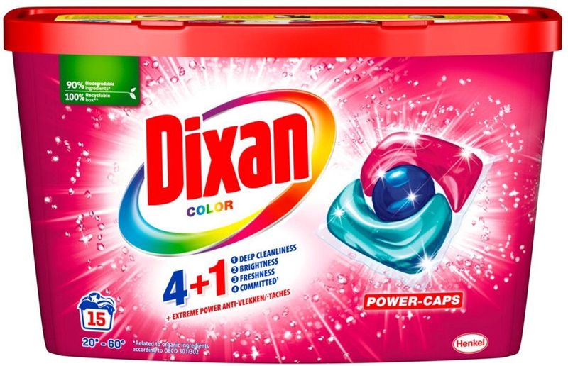 Dixan - Wasmiddelcapsules - Gekleurde Was - 15 Wasbeurten - 4+1 Power-Caps - 15 stuks