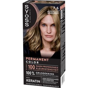 SYOSS Permanent Coloration 7-6 - Haarverf - Permanente Haarkleuring - Middenblond – Grijsdekking – Vermindert Haarbreuk - 1 Stuk