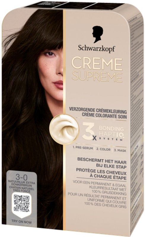 Schwarzkopf - CREME SUPREME 3-0 - Haarkleuring - Natuurlijk Extra Donkerbruin - Permanente Haarverf - 245g