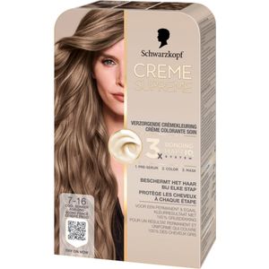 Schwarzkopf - CREME SUPREME 7-16 - Haarkleuring - Cool Donker Asblond - Permanente Haarverf - Beschermt en Versterkt - Grijsdekking - 245g