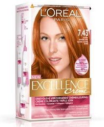 L’Oréal Paris Excellence Crème 7.43 Goud Koperblond - Bevat beschermende crèmekleuring, zachte pH shampoo en een voedend haarmasker - Drievoudige verzorging met hyaluronzuur