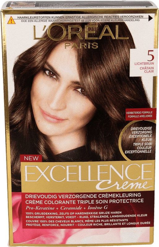 L'Oréal Paris - Excellence Crème - Haarkleuring - Lichtbruin - Drievoudige Verzorging