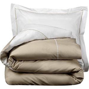 De Witte Lietaer Dekbedovertrek Katoen Perkal, Bumblebee White / Vision Taupe +