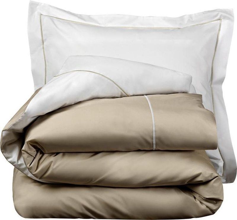 De Witte Lietaer Dekbedovertrek Katoen Perkal, Bumblebee White / Vision Taupe +