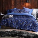 De Witte Lietaer Dekbedovertrek Moonflower Cobalt Blue - Lits Jumeaux - 240 x 220 cm - Katoen Flanel
