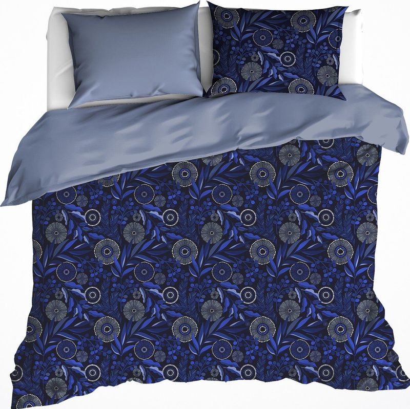 De Witte Lietaer Dekbedovertrek Moonflower Cobalt Blue - Lits Jumeaux - 240 x 220 cm - Katoen Flanel