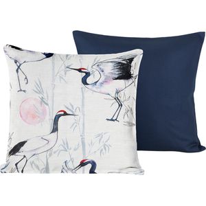 De Witte Lietaer Sierkussensloop Set Mont Blanc Majolica Blue - 40 x 40 cm - Satijn Katoen