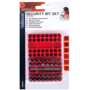Velleman Security bitset, 33-delig, magnetische bithouder, in kunststof koffer, rood