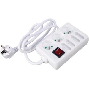 STEKKERDOOS - 3 x SCHUKO + 4 x EURO - MET SCHAKELAAR - 1.5 m KABEL - WIT - PENAARDE (EB34S)