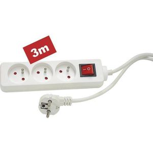 Perel Stekkerdoos met Schakelaa - 3 Stopcontacten met Penaarde (type E - Kabel 3 