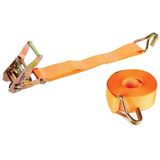 Toolland Spanband, tweedelig, met ratel en J-haken, voor het vastzetten van middelzware ladingen, max. 1000 kg, polyester, oranje, 9 m x 50 mm, 1 stuk