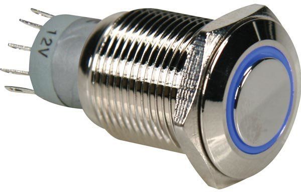 RONDE METALEN SCHAKELAAR SPDT 1NO 1NC - BLAUWE RING (R1610B)