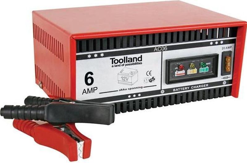 Toolland - Acculader - Rood - 12 V - Met Overbelastingsbeveiliging en Ledstatusweergave