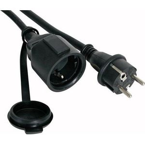 Perel Verlengkabel, H05RR-F 3G2.5, 10 m, 16 A/230 V, 3680 W, type E/F, Schuko, IP44, rubber, zwart