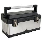 Perel Gereedschapskoffer, RVS, met aluminium handgreep, verwijderbare inlegbak, metalen sluitingen, 505 x 235 x 225 mm