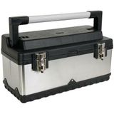 Perel Gereedschapskoffer, RVS, met aluminium handgreep, verwijderbare inlegbak, metalen sluitingen, 505 x 235 x 225 mm