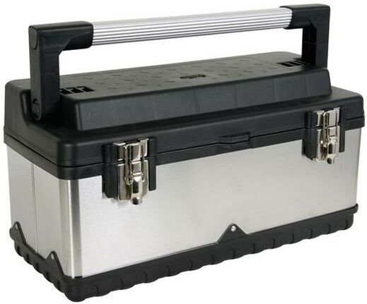 Perel Gereedschapskoffer, RVS, met aluminium handgreep, verwijderbare inlegbak, metalen sluitingen, 505 x 235 x 225 mm