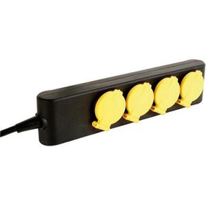 Perel Stekkerdoos, 4 klapdeksels, 4 stopcontacten met penaarde (type E), kabel 1.5 m, 3G1.5, voor binnen en buiten, zwart/geel - EBP04WP