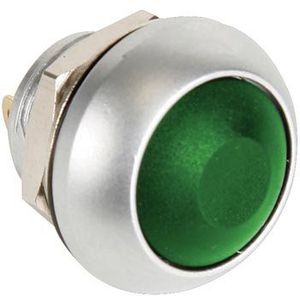 RONDE METALEN DRUKSCHAKELAAR MET GROEN KAPJE - 1P SPST OFF-(ON) (R1398G)