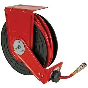 Luchtslanghaspel, zelfoprollend, max. 20 bar/290 psi, 15 m, voor luchtcompressor, plafond-/voet-/muurmontage, rood
