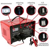 Toolland Acculader 12/24 V, met booster/starthulp 20 A, robuuste metalen behuizing, rood