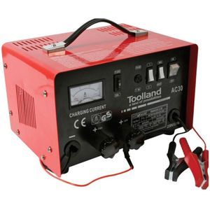 Toolland Acculader 12/24 V, met booster/starthulp 20 A, robuuste metalen behuizing, rood
