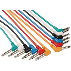 HQ-Power Patchkabel, set, 6 kleuren, 2 x jack 6.35 mm mannelijk, mono, 90°, 1 m, perfect voor geluidsoverdracht