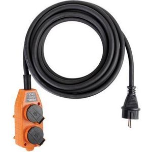 Perel Verlengkabel, H07RN-F 3G1.5, 5 m, 16 A/230 V, 3680 W, type E/F naar 4 x type E, IP44, rubber, oranje