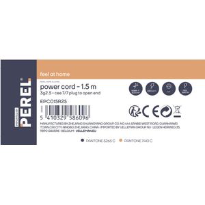 Perel Voedingskabel, H05RR-F 3G2.5, 1.5 m, 10 A/230 V, 3680 W, type E/F, voor binnen, pvc, zwart