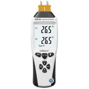 Velleman Thermometer met thermokoppel type K/J, dubbele meting, dubbel lcd-display, -200 °C -1370 °C, datahold