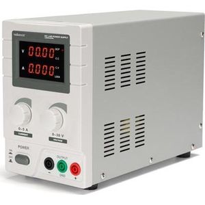 Velleman Laboratoriumvoeding, regelbaar, 0-30 VDC/0-5 A, stroombegrenzing, kortsluitbestendig, lcd-scherm, grijs