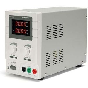 Velleman Laboratoriumvoeding, variabele DC-voeding, regelbaar, 0-30 VDC/0-5 A, stroombegrenzing, bescherming tegen kortsluiting, met zekering, twee 4-cijferige led-schermen