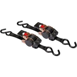 Toolland Set spanbanden, 2 stuks, tweedelig, met ratel en S-haken, zelfoprollend, voor het vastzetten van lichte ladingen, max. 300 kg, polyester, zwart, 3 m x 25 mm