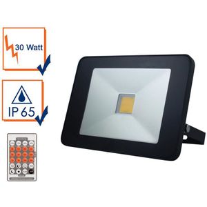 Perel led-schijnwerper, 30 W, 3200 lm, 4000°K, neutraalwit, voor binnen en buiten, verstelbare montagebeugel, afstandsbediening, aluminium, zwart