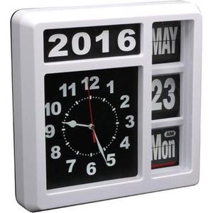 Flipover Wandklok Met Kalender - 31 X 31 Cm - Engels