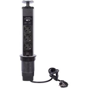 POP-UP STEKKERBLOK MET 3 STOPCONTACTEN - 2 x USB - RANDAARDE (EBP03LUSB-G)