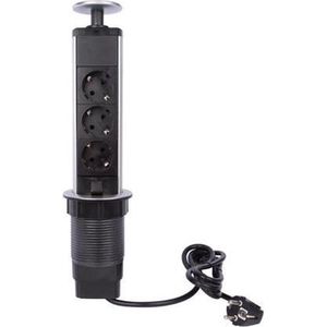 Perel Pop-upstekkerdoos, 3 stopcontacten met randaarde (type F), montagegat 71 mm, gebruik binnenshuis, zwart/grijs