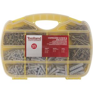 Toolland Assortiment Spaanplaatschroeven en Plugge - 632-deli - Verschillende Maten